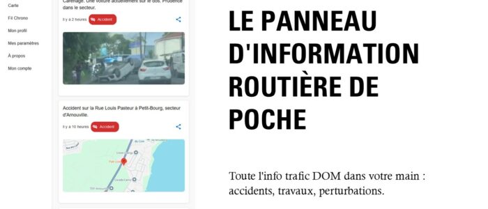 Toute l'info trafic DOM dans votre main : accidents, travaux, perturbations.