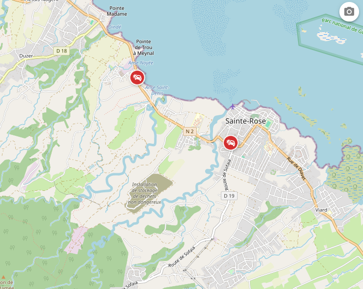 Carte de la RN2 avec la zone de Mambia
