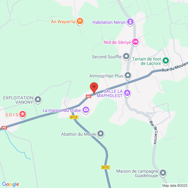 Localisation de l'accident de l'accident de la route au Moule sur la route de Duteau