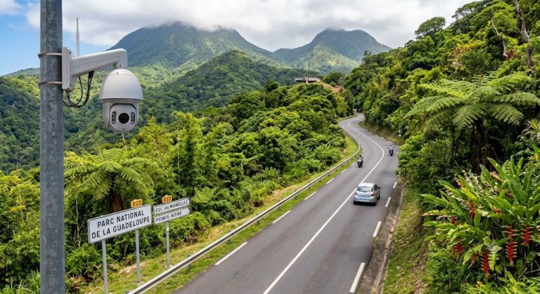 caméra de vidéoprotection installée à proximité d’un axe routier en Guadeloupe