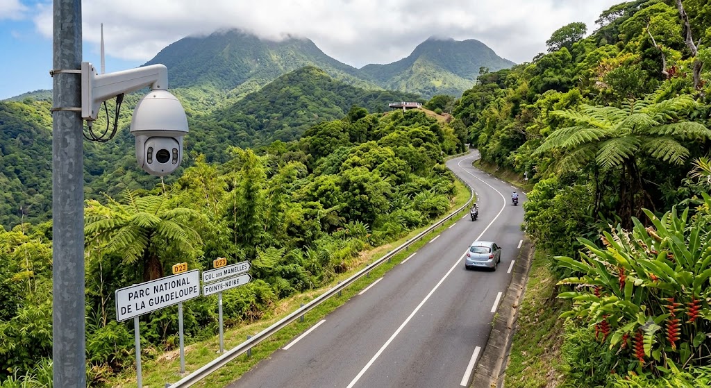 caméra de vidéoprotection installée à proximité d’un axe routier en Guadeloupe